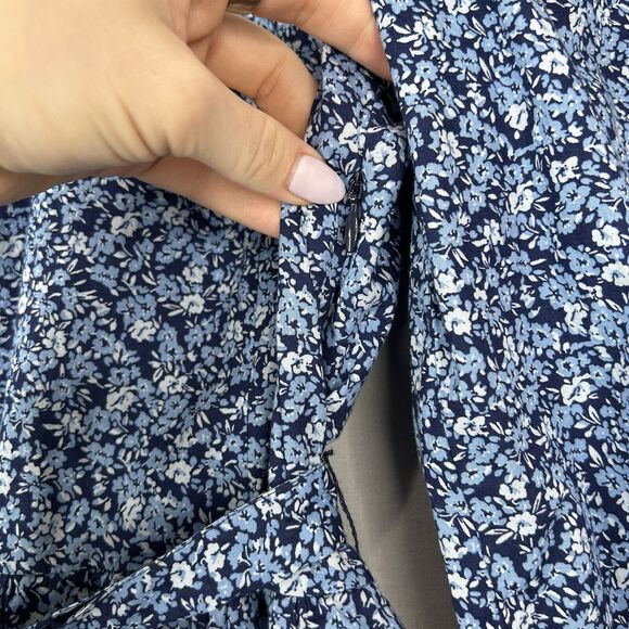 J.Crew Womens Dress Small Blue 100% Cotton Floral Puff Sleeve Belted Preppy Boho - Picture 12 of 15